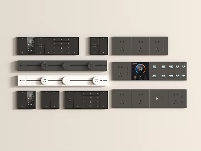 Black And White Switch Panels With Various Designs Socket Outlets And Knob Controls 3d model