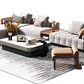 Light Gray Sectional Sofa and Coffee Table Set with Pillows Ottoman and Patterned Rug 3d model