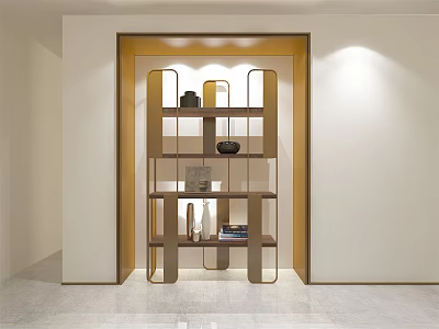 Modern Display Shelf With Layered Structure Decorative Items And Lighting In Minimalist Interior 3d model