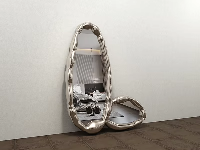 Modern Irregular Shaped Metallic Frame Mirror Reflecting Bedroom Interior Design 3d model