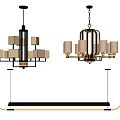 Modern Chandelier Designs Featuring Multiple Lampshades And Hanging Metal Frame Structures 3d model