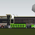 Modern Kindergarten Building Featuring Glass Windows Green Entrance Front Sign And Trees Around