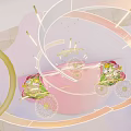 Art Installation Spiral Pink Structure With Gold Cloud Decorations Petal Shaped Base And 2023 Elements 3d model