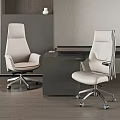 Modern Office Chair with Light Beige Leather Upholstery High Backrest and Swivel Wheels for Workspace