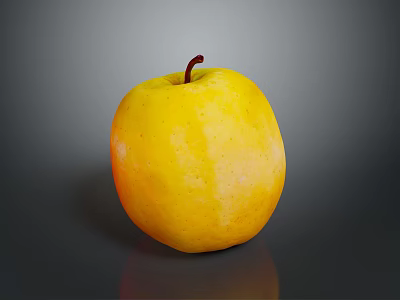 Juicy Fresh Ripe Yellow Apple With Shiny Surface On Gray Background 3d model