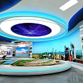 Modern Exhibition Hall Interior With Circular Display Platform And Blue Lighting 3d model