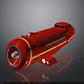 Red Rocket Design For Space Exploration With Yellow Stripes And Thruster