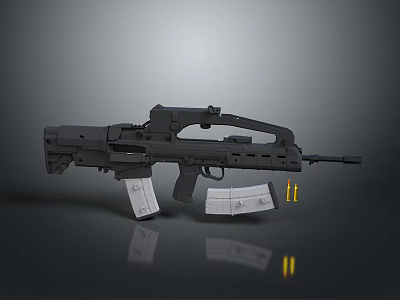 Detailed Black Tactical Rifle With Magazines And Bullets On Studio 3d model
