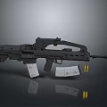 Detailed Black Tactical Rifle With Magazines And Bullets On Studio