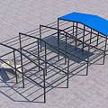 Industrial Equipment Metal Frame Structure With Blue Transparent Roof And Support Beams