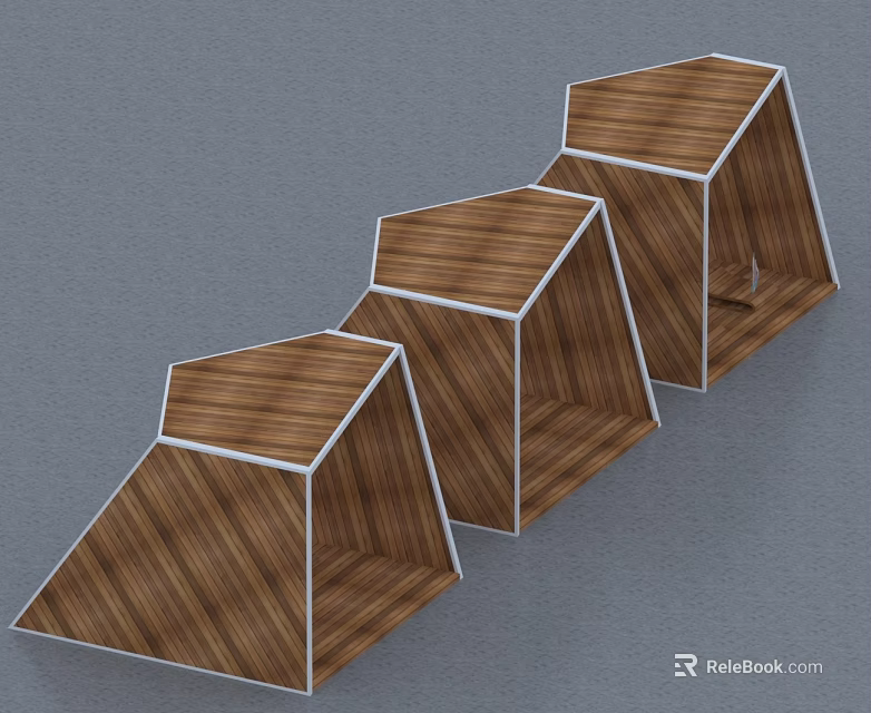 Three Wooden Hexagonal Hinged Doors With White Frames Arranged On Gray Background 3d model