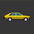Yellow Classic Sedan With Blue Windows And Black Trim On Reflective Surface