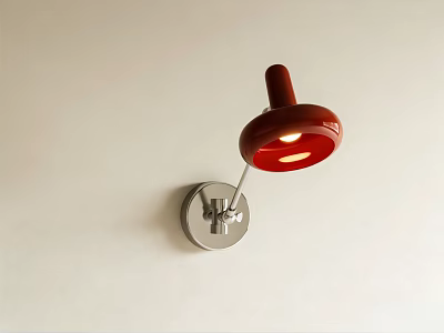 Modern Red Wall Light With Silver Metal Base Illuminated On White Wall 3d model