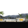 Modern Detached Villa With Palm Trees Waterfront View White Exterior Circular Windows