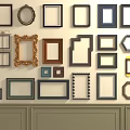 Assorted Photo Frames with Different Shapes Colors and Styles Arranged on Wall 3d model
