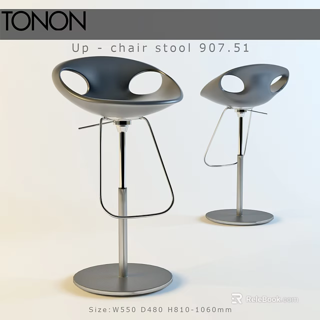Modern Black Bar Stools Featuring Circular Cutouts Adjustable Height And Metal Base 3d model 