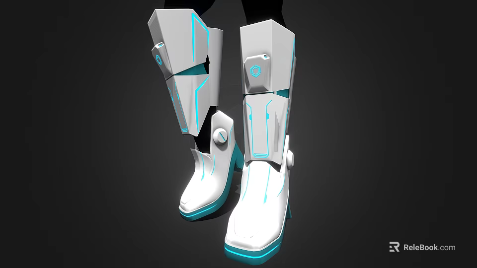 White Futuristic Boots With Blue Accents Tech Inspired Structured Modern Design 3d model 