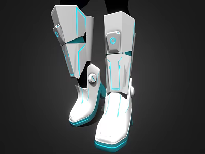 White Futuristic Boots With Blue Accents Tech Inspired Structured Modern Design 3d model