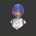Game Movie Character With Blue Purple Gradient Hair Blue Eyes And White Top Collar Design