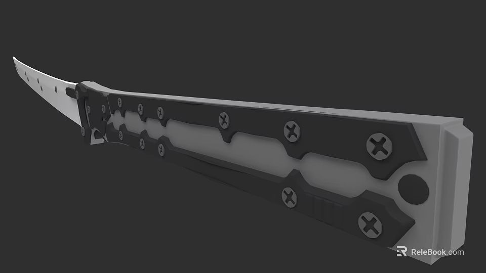 Tactical Knife With Black Handle Cross Screws And Grooved Design 3d model 