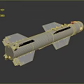 Silver Elongated Weapon With Fins And Red Yellow Top Components