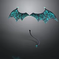 Fantasy Weapon With Bat Wings Blue Glowing Patterns And Curved Tail Design