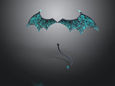 Fantasy Weapon With Bat Wings Blue Glowing Patterns And Curved Tail Design 3d model