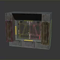 Industrial Metal Gate Open Design With Yellow And Black Warning Stripes And Metal Frame