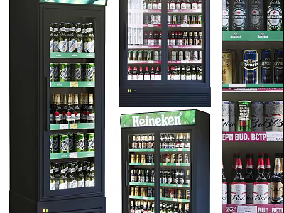 Commercial Glass Door Refrigerators and Freezers for Beverage Display Stocked with Drinks 3d model
