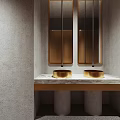 Modern Public Restroom With Gold Sinks And Mirrors