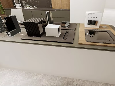Modern Office Desk With Black White Storage Boxes And Electronic Devices 3d model