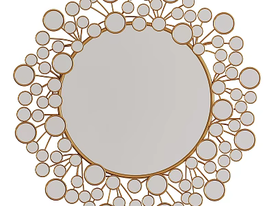 Decorative Round Mirror With Golden Circular Accents And Ornate Modern Frame 3d model