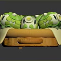 Cute Green Animal Shaped Daily Living Items Placed In Orange Basket With White Cloth
