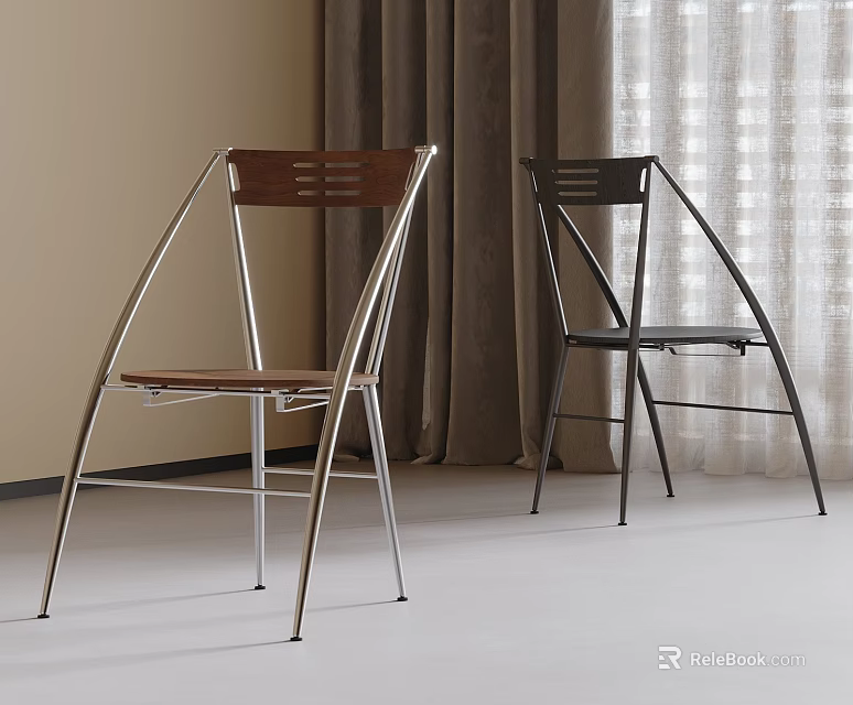 Modern Dining Chairs Wooden And Black With Metal Frames In Minimalist Interior 3d model 