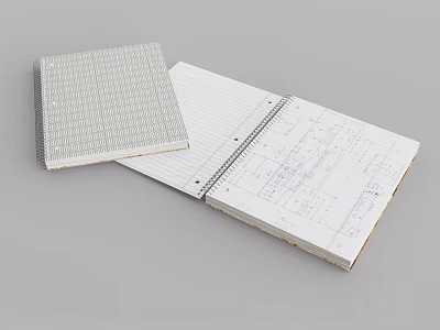Open And Closed Notebook With Grid Cover And Lined Pages Featuring Notes 3d model