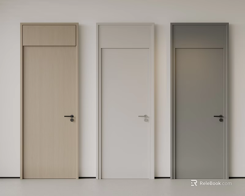 Three Modern Flush Doors with Wood White and Gray Finishes for Home Interior 3d model 