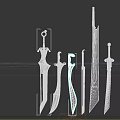 Collection Of Various Decorative Swords And Blades With Unique Handle Designs