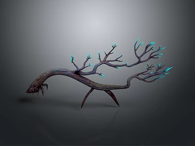 Wood Stone Decorative Art Piece With Illuminated Branches And Blue Tips 3d model