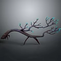 Wood Stone Decorative Art Piece With Illuminated Branches And Blue Tips