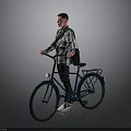 Blue Bicycle Featuring Front Light Rear Rack And Black Backpack With Man In Plaid Shirt