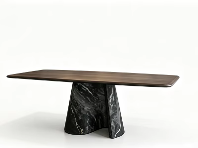 Minimalist Modern Dining Table with Wooden Tabletop and Black Marble Legs 3d model