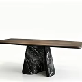 Minimalist Modern Dining Table with Wooden Tabletop and Black Marble Legs