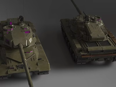 Military Tanks With Green Camouflage Detailed Cannon And Side View Design 3d model