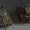 Military Tanks With Green Camouflage Detailed Cannon And Side View Design