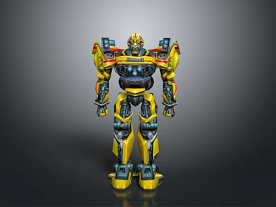 Robot Character As Mechanical Creature With Yellow Blue Armor Detailed Design And Standing Pose 3d model
