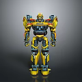 Robot Character As Mechanical Creature With Yellow Blue Armor Detailed Design And Standing Pose