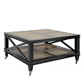 Modern Sofa and Coffee Table Set with Black Frame Rattan Top Two Tier and Wheels