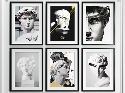 Classical Sculpture Portrait Paintings With Framed Art Black White Design And Gold Accents 3d model