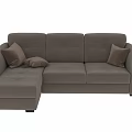 Brown Sectional Sofa With Tufted Design And Decorative Pillows In Different Views 3d model