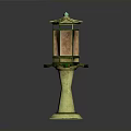 Traditional Chinese Lantern With Green Roof Yellow Pillar Stand And Red Panels